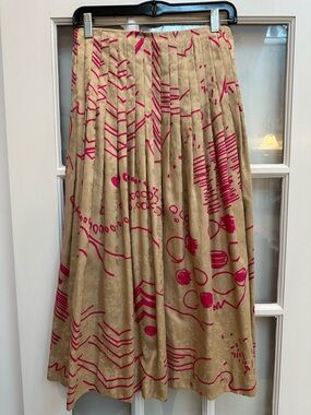 Vintage TICA 1980’s Chic Beige & Pink Art To Wear Pleated Midi Skirt Size S